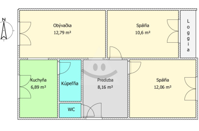 3-room apartment with loggia near the center of Komárno